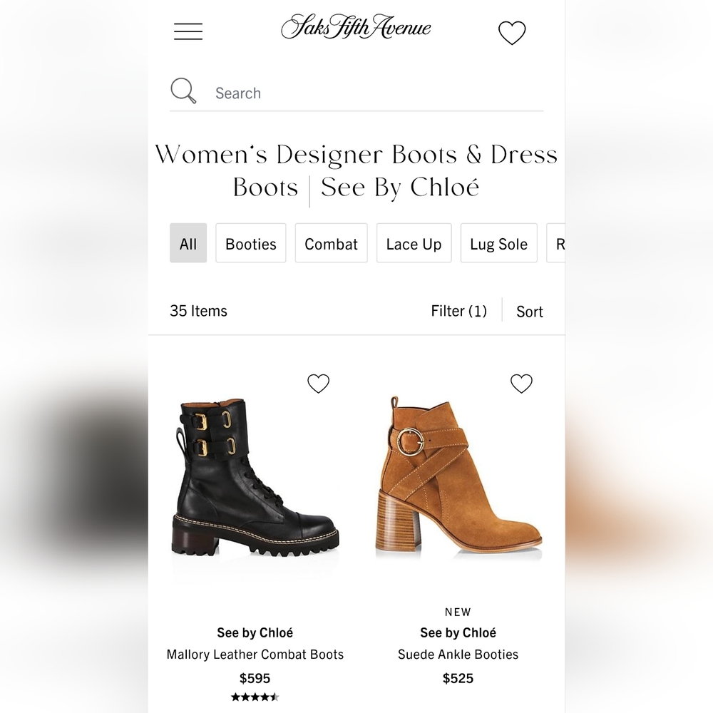 See By Chloé Mallory Leather Combat Boots Women's 8